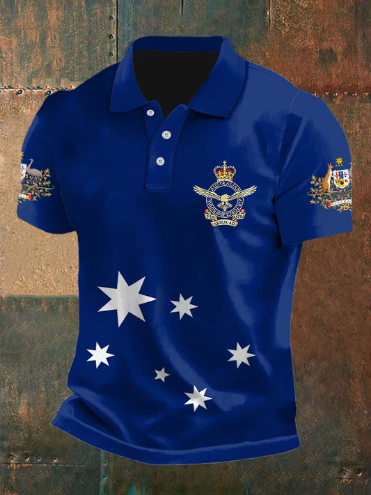 Vintage Australian Flag Badge Printed Casual Cotton Short Sleeve Polo Shirt