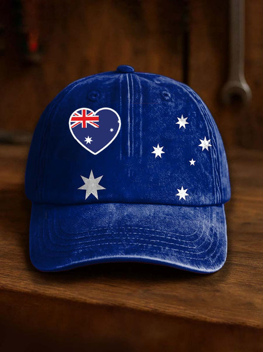 Vintage Australian Flag Badge Heart Casual Print Hats