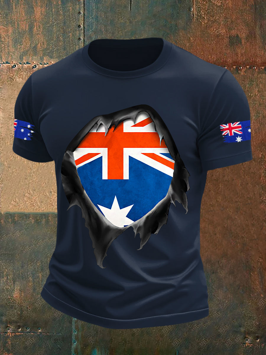Men's Australian Flag Print Casual Short Sleeve T-Shirt