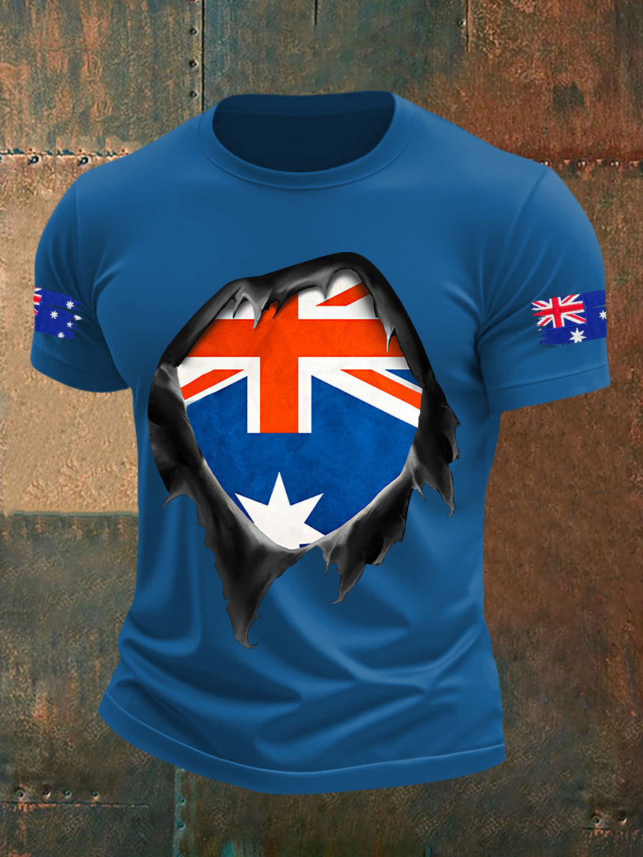 Men's Australian Flag Print Casual Short Sleeve T-Shirt