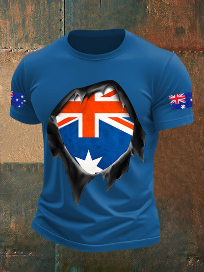 Men's Australian Flag Print Casual Short Sleeve T-Shirt