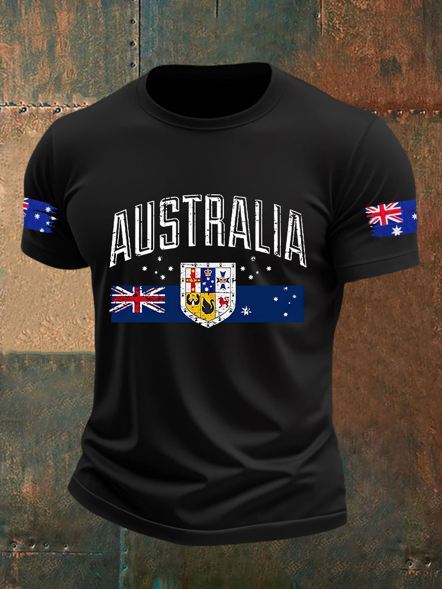 Men's Australian Flag Print Casual Short Sleeve T-Shirt