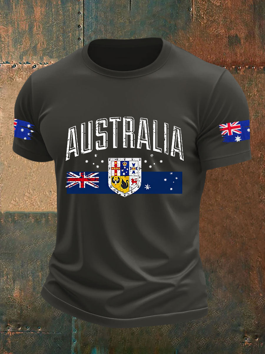 Men's Australian Flag Print Casual Short Sleeve T-Shirt