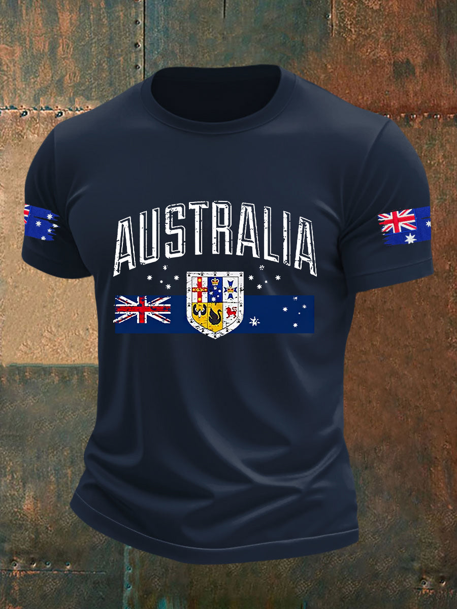 Men's Australian Flag Print Casual Short Sleeve T-Shirt