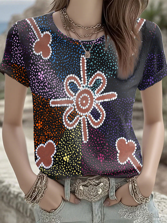 Women's  Australian Aboriginal art and design Printed short-sleeved T-shirt
