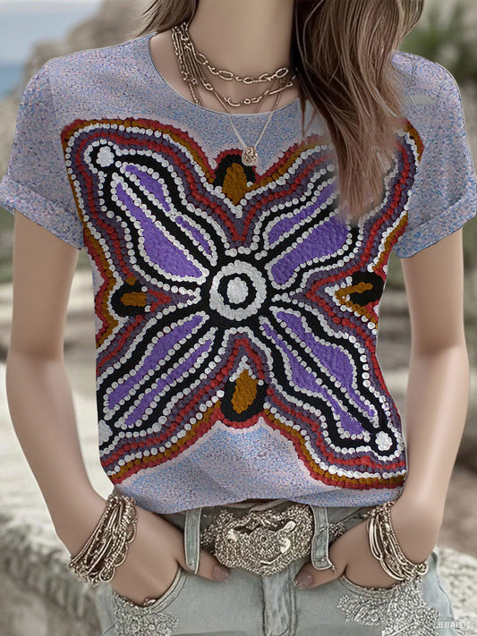Women's  Australian Aboriginal art and design Printed short-sleeved T-shirt