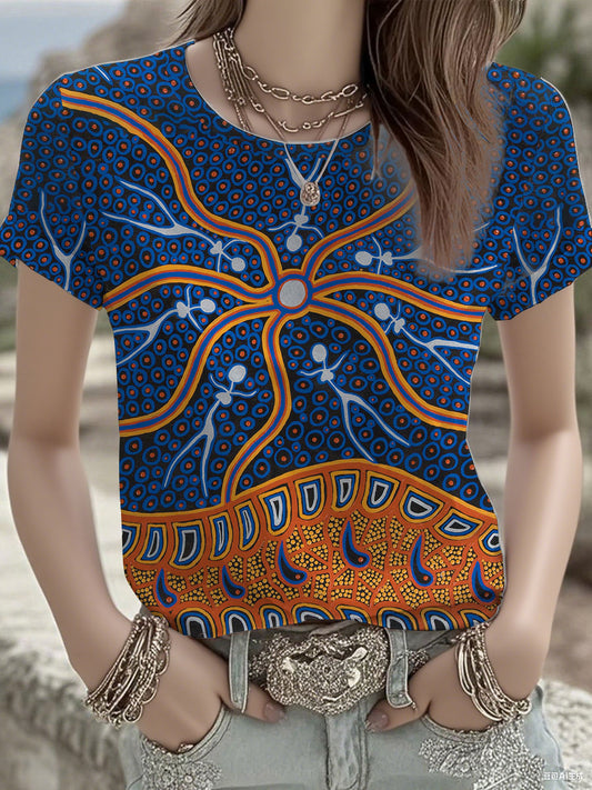 Women's  Australian Aboriginal art and design Printed short-sleeved T-shirt