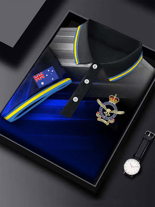 Vintage Australian Flag Navy Insignia Line Printed Casual Cotton Short Sleeve Polo Shirt