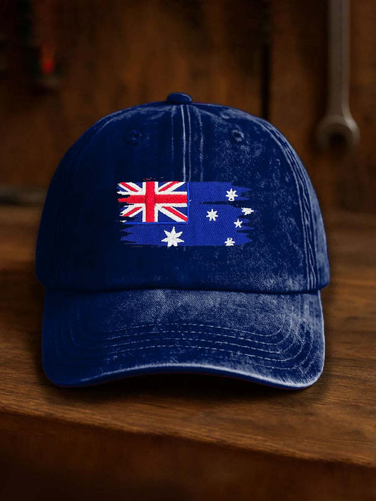 Vintage Australian Flag Badge Casual Print Washed Hat