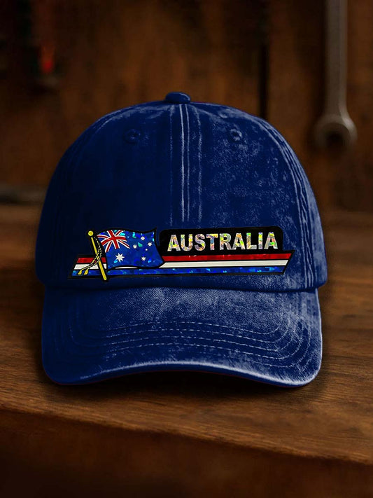Vintage Australian Flag Badge Casual Print Washed Hat
