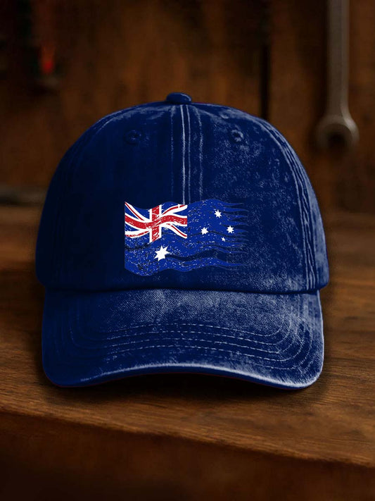 Vintage Australian Flag Badge Casual Print Washed Hat