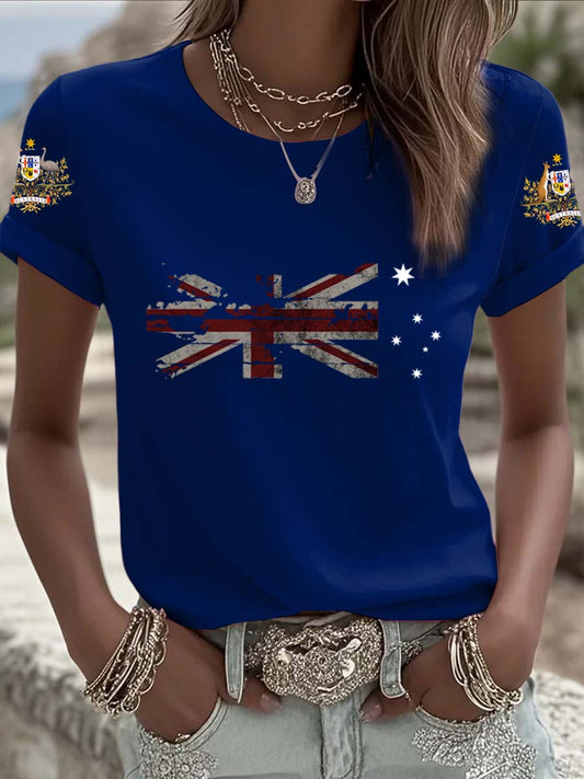 Vintage Australian Flag Badge Print Comfortable Casual Cotton Short-sleeved T-shirt