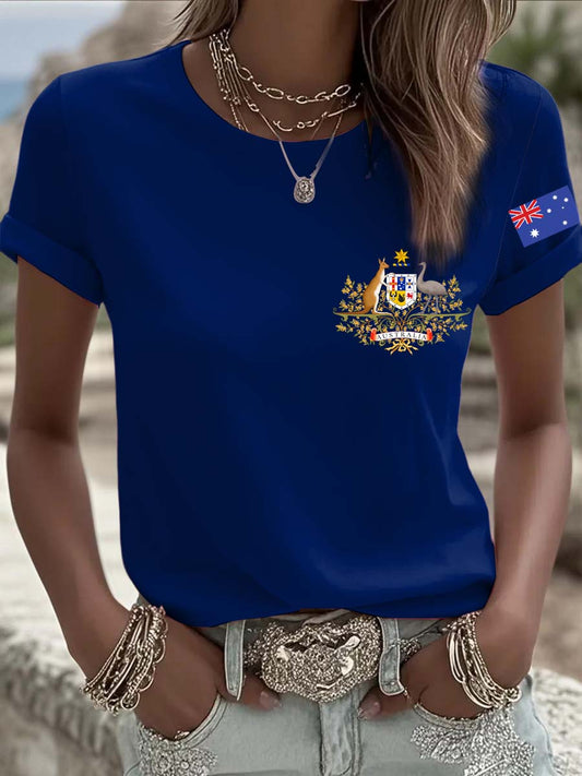 Vintage Australian Flag Badge Print Comfortable Casual Cotton Short-sleeved T-shirt
