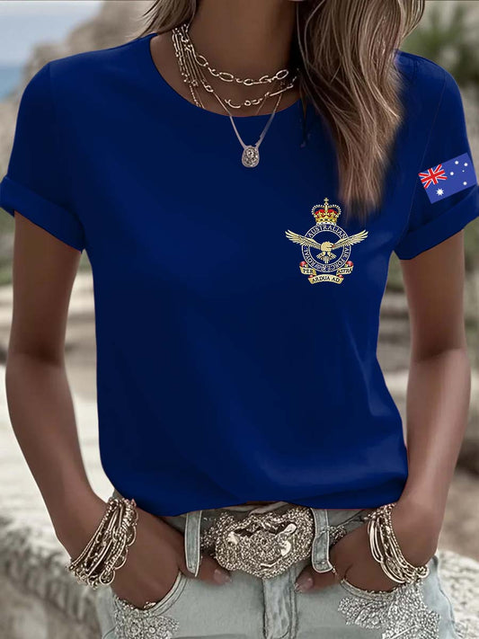 Vintage Australian Flag Navy Badge Print Comfortable Casual Cotton Short-sleeved T-shirt