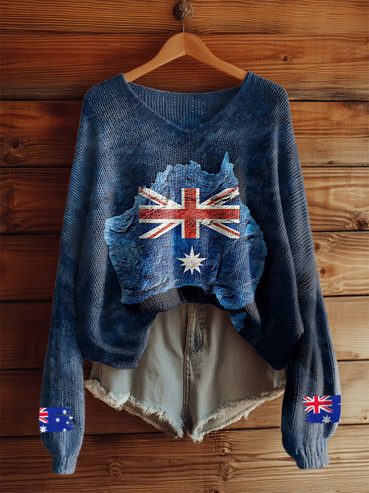 Women's Australian Flag Long Sleeve V-neck imitation sweater