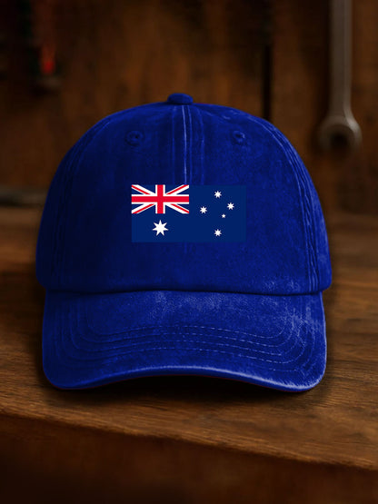 Vintage Australian Flag Badge Casual Print Washed Hat