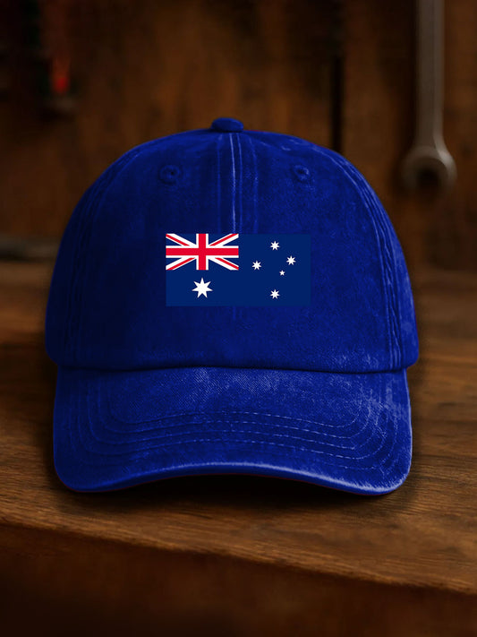 Vintage Australian Flag Badge Casual Print Washed Hat