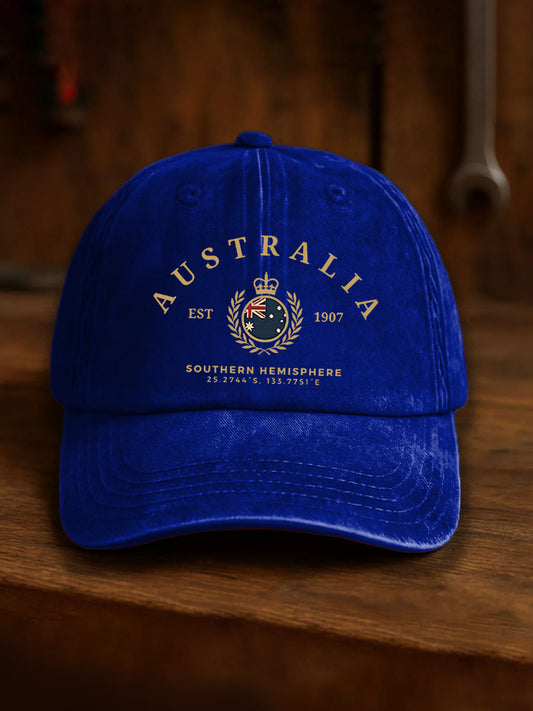 Vintage Australian Flag Badge Casual Print Washed Hat