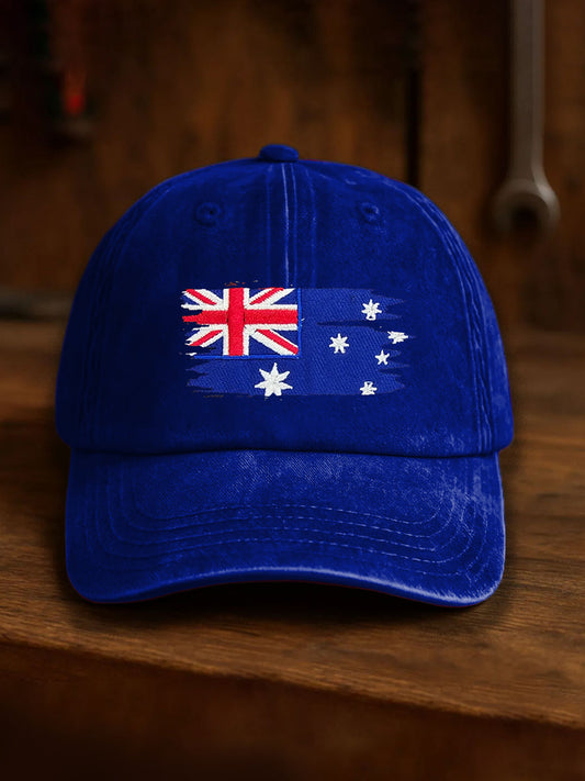 Vintage Australian Flag Badge Casual Print Washed Hat