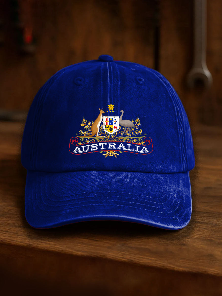 Vintage Australian Flag Badge Casual Print Washed Hat