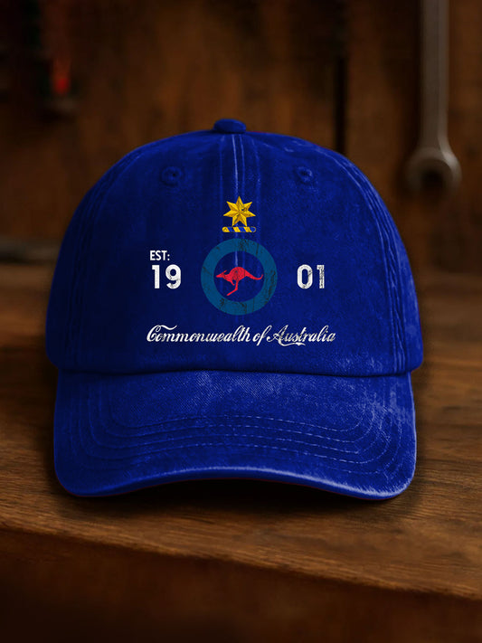 Vintage Australian Flag Badge Casual Print Washed Hat