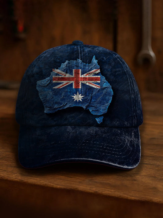 Vintage Australian Flag Badge Map Casual Print Washed Hat