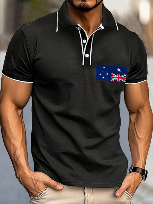 Men's Upside Down Flag AU Flag Printed Casual Tops