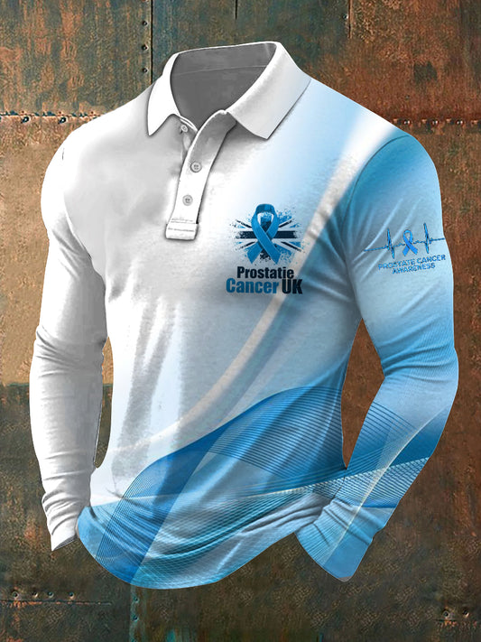 Men's Retro Prostate Cancer UK Print Stand Collar Casual Shirt