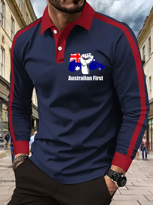 Men's AU First Flag Printed Casual Tops