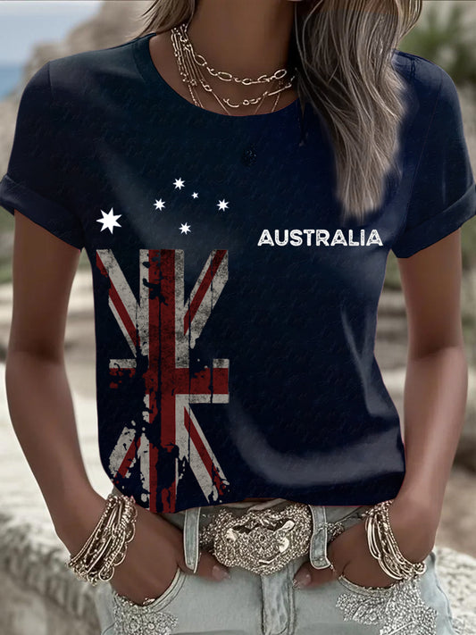 Retro Australian Flag Emblem Print Comfortable Casual Cotton Short-sleeved T-shirt