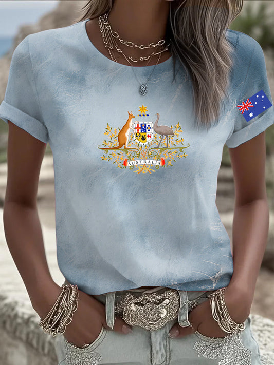 Retro Australian Flag Emblem Gradient Print Comfortable Casual Cotton Short-sleeved T-shirt