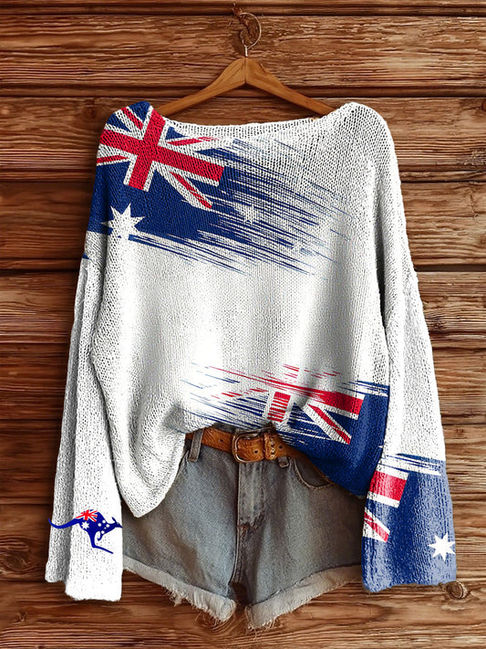 Women's Australian Flag Print Casual O-Neck Long Sleeve Top