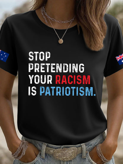 Women's AU Flag Stop Racism Printed T-shirt
