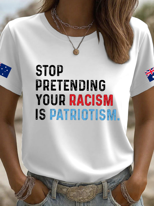 Women's AU Flag Stop Racism Printed T-shirt