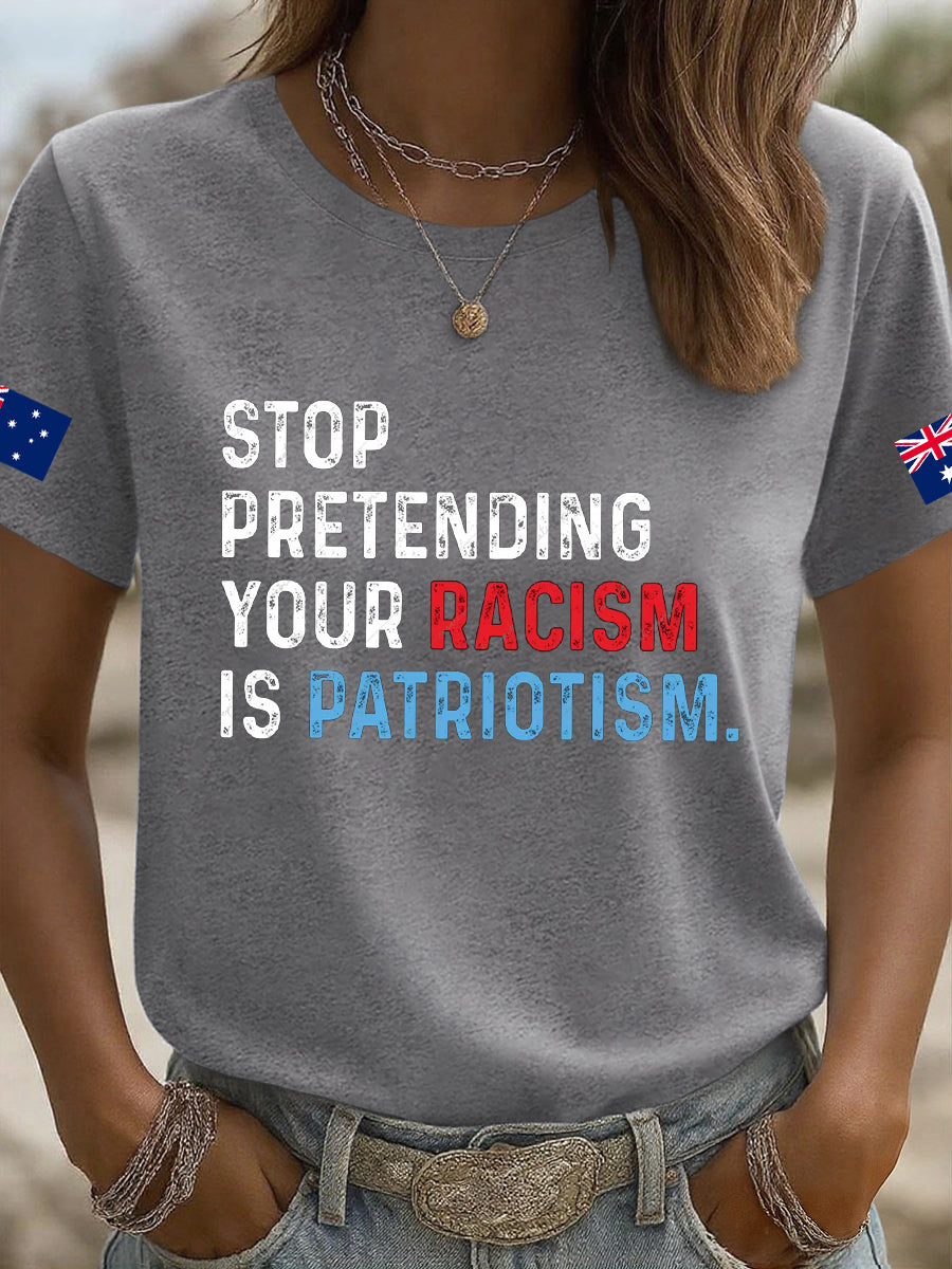 Women's AU Flag Stop Racism Printed T-shirt