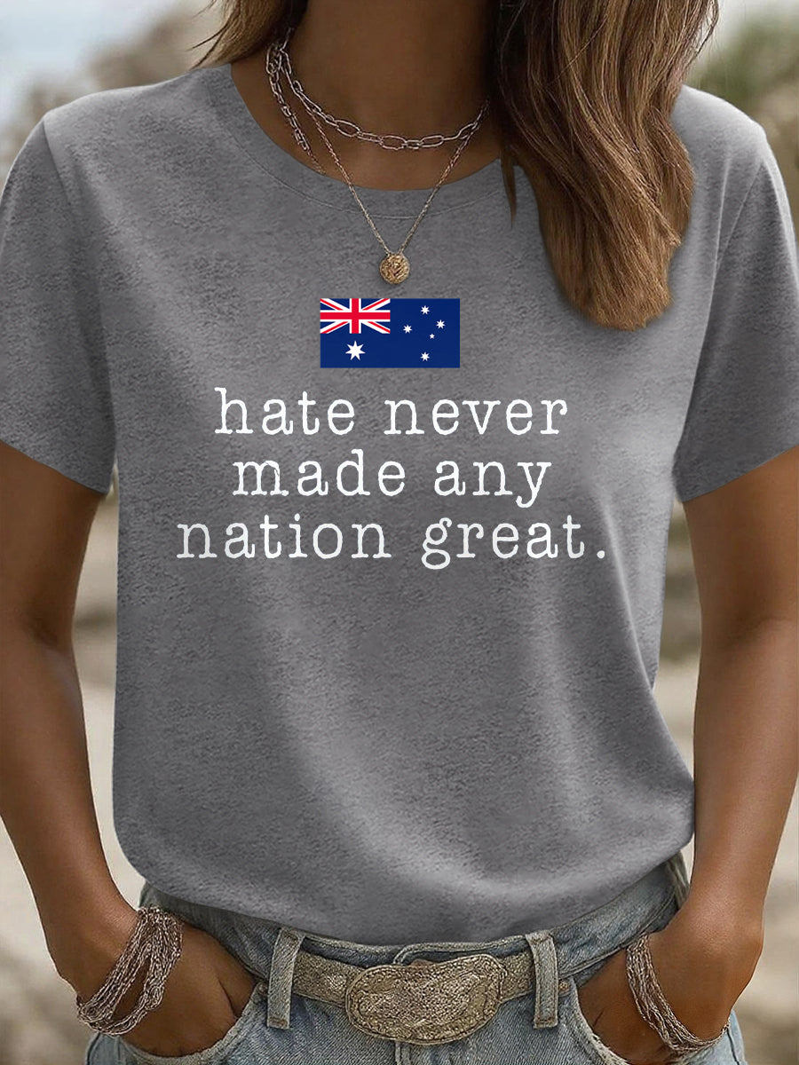 Women's AU Flag Hate Nver Made Any Nation Great Printed T-shirt
