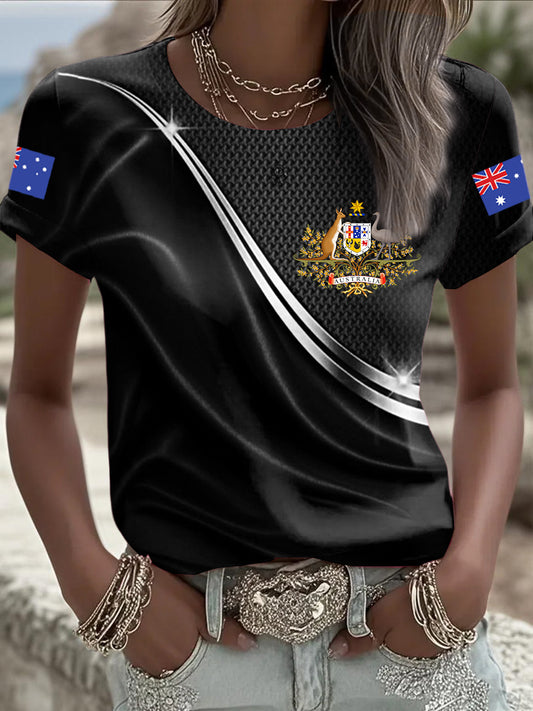 Retro Australian Flag Emblem Line Print Comfortable Casual Cotton Short-sleeved T-shirt