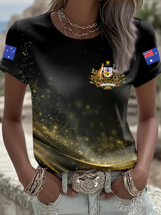 Retro Australian Flag Emblem Line Sequins Print Comfortable Casual Cotton Short-sleeved T-shirt