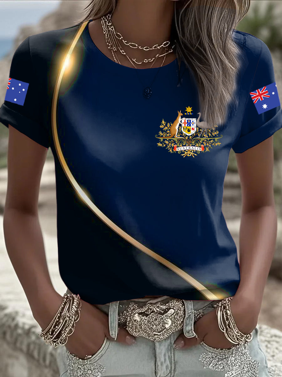 Retro Australian Flag Emblem Line  Print Comfortable Casual Cotton Short-sleeved T-shirt