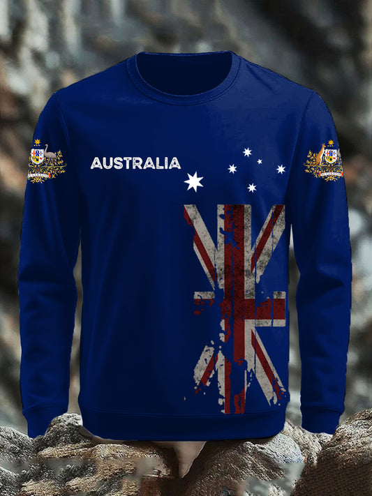 Retro Australian Flag Badge Print Casual Long Sleeve Sweatshirt
