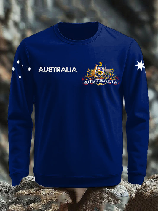 Retro Australian Flag Badge Print Casual Long Sleeve Sweatshirt