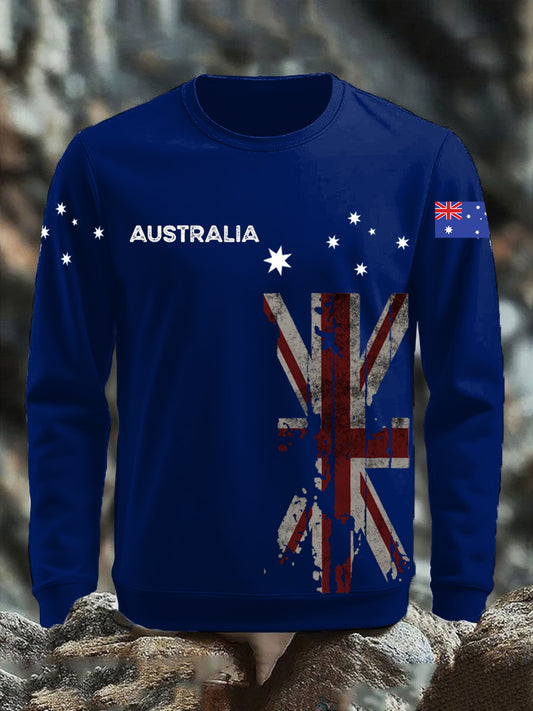 Retro Australian Flag Badge Print Casual Long Sleeve Sweatshirt