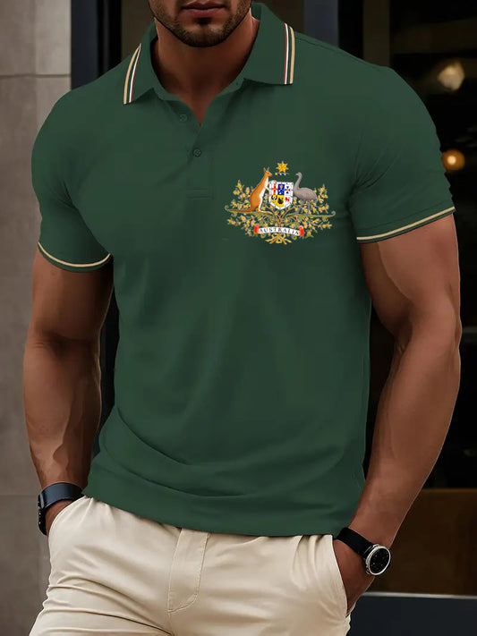 Vintage Australian Flag Badge Printed Casual Cotton Short Sleeve Polo Shirt