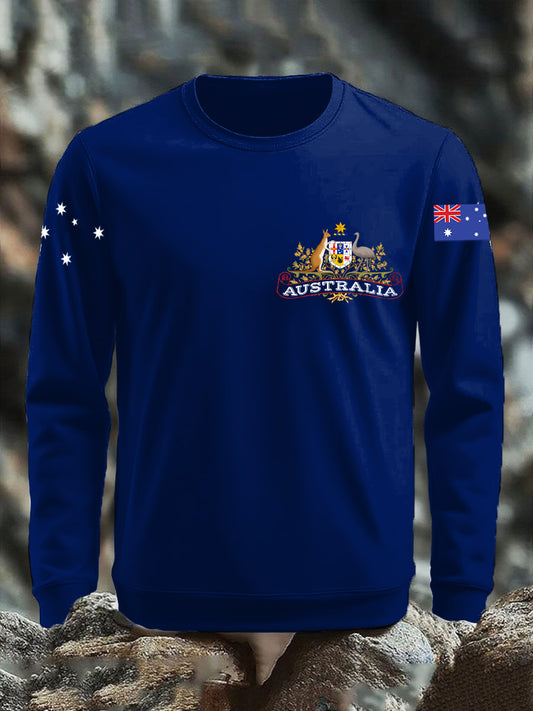 Retro Australian Flag Badge Print Casual Long Sleeve Sweatshirt