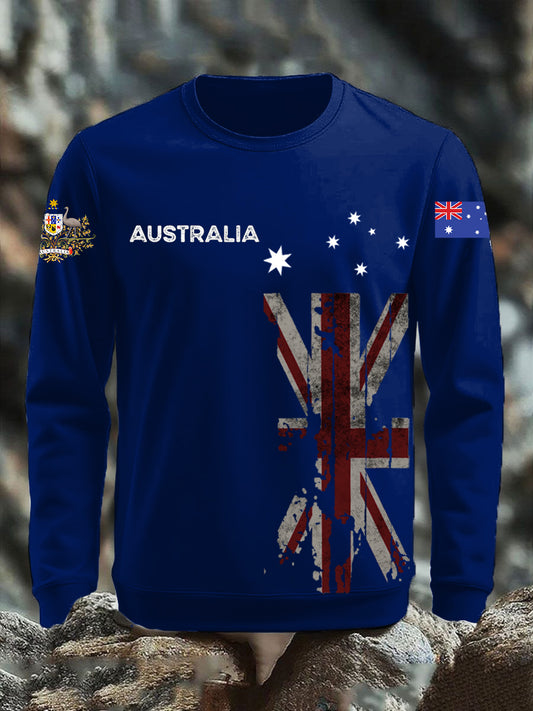 Retro Australian Flag Badge Print Casual Long Sleeve Sweatshirt