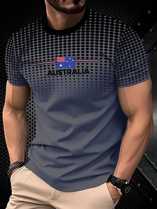 Retro Australian Flag Badge Color Block Print Casual Cotton Short Sleeve T-Shirt
