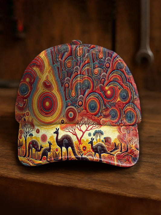 Retro Australian Desert Polka Dot Art Kangaroo Casual Print Washed Hat