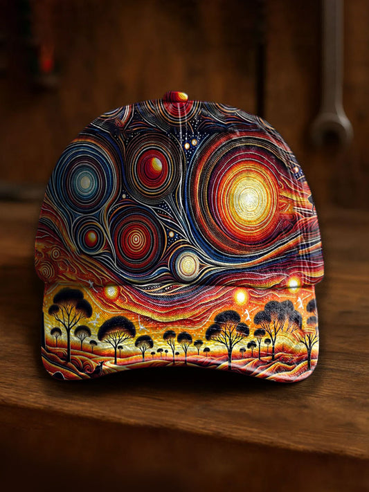 Retro Australian Desert Polka Dot Art Kangaroo Casual Print Washed Hat