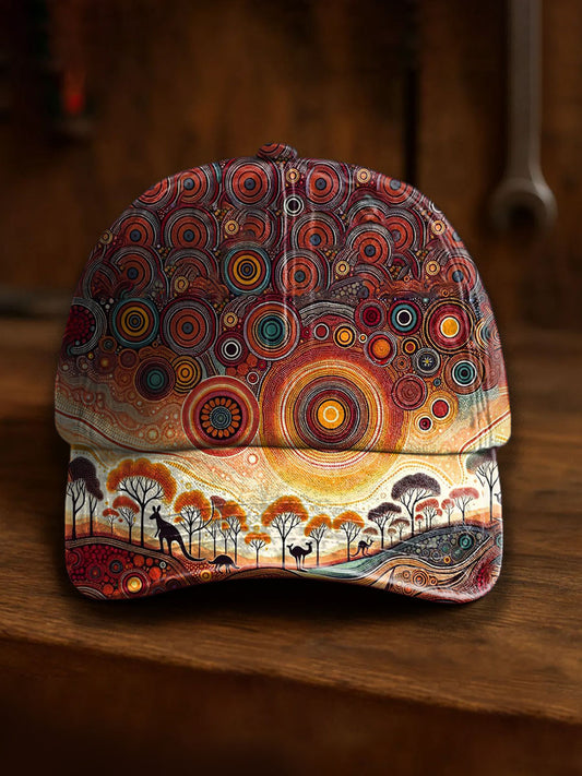 Retro Australian Desert Polka Dot Art Kangaroo Casual Print Washed Hat