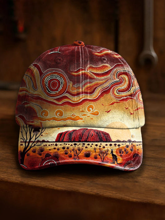 Retro Australian Desert Polka Dot Art Kangaroo Casual Print Washed Hat